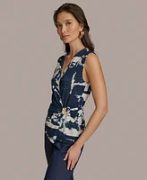 Donna Karan New York Women's Printed Faux-Wrap Sleeveless Top