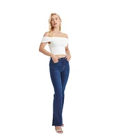 Bayeas Women's High Rise Flare Leg Jeans With Slit Hem