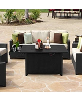 Sugift 52 Inches Outdoor Wicker Gas Fire Pit Propane Fire Table with Cover