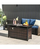 Sugift 45 Inch Propane Rattan Firepit Table with Glass Stones and Protective Cover-Mixed Brown