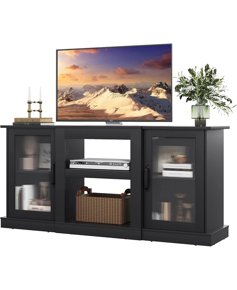 Wlive Retro Tv Stand for 65 inch Console Cabinet with Storage Open Shelves Entertainment Center Living Room and Bedroom