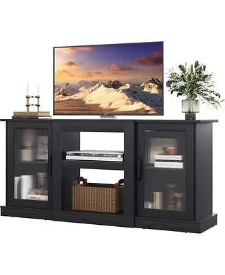 Wlive Retro Tv Stand for 65 inch Console Cabinet with Storage Open Shelves Entertainment Center Living Room and Bedroom