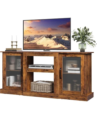 Wlive Retro Tv Stand for 65 inch Console Cabinet with Storage Open Shelves Entertainment Center Living Room and Bedroom