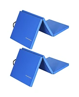 BalanceFrom Fitness GoGym 6x2ft Folding Exercise Mat with Handles, Blue (2 Pack)