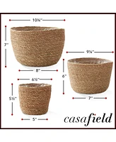 Casafield Set of 3 Seagrass Planter Baskets - Natural, Hand Woven Indoor Flower Pot Covers with Liners for Plants, Succulents, Home Decor