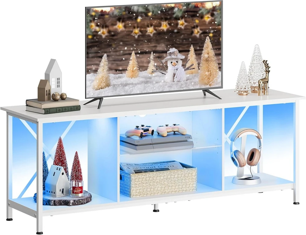 Wlive Tv Stand for 55 65 Inch Led Entainment Center with Storage Console Bedroom and Living Room Gaming Midea Lights Gl