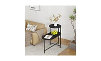 Slickblue Round 2-Tier Coffee Table with Storage Tray Wooden End Table for Living Room