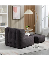 The Pop Home Fluffy Bean Bag Chair with Ottoman, Super Soft Lazy Sofa for Living Room-The