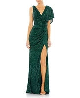 Mac Duggal Women's Sequined Asymmetrical Draped Trumpet Gown