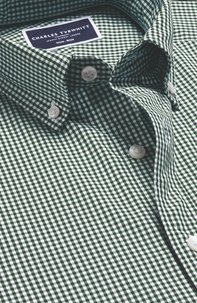 Charles Tyrwhitt Men's Slim Fit Button-Down Collar Non-Iron Stretch Poplin Mini Gingham Shirt