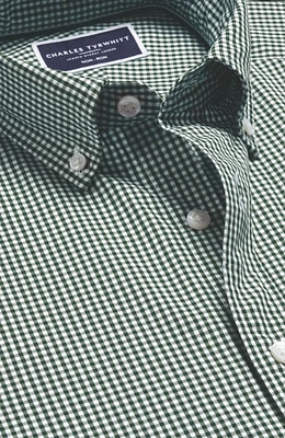 Charles Tyrwhitt Men's Slim Fit Button-Down Collar Non-Iron Stretch Poplin Mini Gingham Shirt