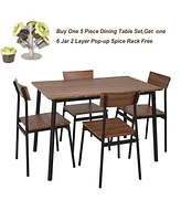 Slickblue 5 Piece Dining Set – Solid Wooden Table and Chairs with Sturdy Metal Legs