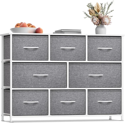 Sorbus 8 Drawers Wide Dresser - Organizer Unit with Steel Frame Wood Top and handle