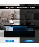Gymax Led Coffee Table 2-Tier High Glossy with Adjustable Light & Remote Control White