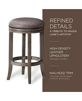 Maven Lane Eva Counter Stool, Reclaimed Oak Finish w/ Ronan Stone Leather