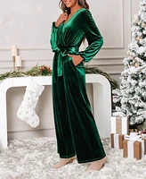 Cupshe Women's Velvet Long Sleeve Straight Leg Jumpsuit