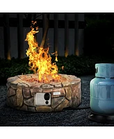 Skonyon 28 Inch Propane Gas Fire Pit Outdoor 40 000 Btu Stone-Brown