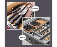 Bambusi In-Drawer Knife Block - Bamboo Knife Drawer Organizer for Kitchen | Fits 5 Long + 6 Short Knives