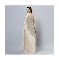 One Minute Saree Women's Tia Cream Monochrome Satin Ready to Wear Sari
