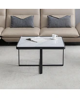 Slickblue Minimalist Square Coffee Table Metal Frame with Sintered Stone Top