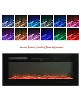 Boyel Living Wall Mounted Recessed Electric Fireplace with Logs and Crystals
