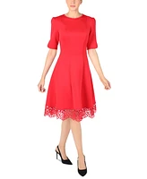 Donna Rico Women's Elbow-Sleeve Lace-Hem Knit Dress