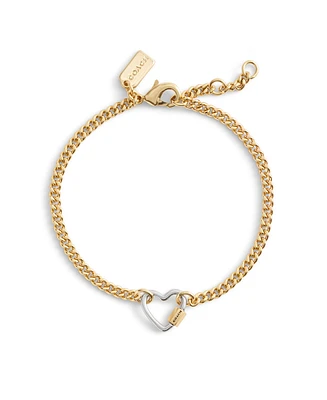 Coach Two-Tone Signature Carabiner Heart Link Bracelet