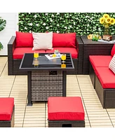 Sugift 32 Inch Square Propane Fire Pit Table with Lava Rocks Cover