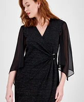 Connected Women's Glitter-Knit Flare-Sleeve O-Ring Dress