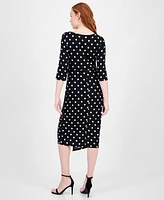 Connected Women's Dot-Print Faux-Wrap 3/4-Sleeve Midi Dress