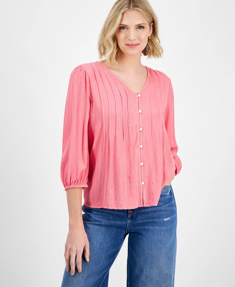 Style & Co Women's Pintuck Button-Front Shine Top, Exclusively at Macy's