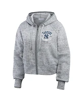 Wear by Erin Andrews Women's Heather Gray New York Yankees Speckled Fleece Cropped Full-Zip Hoodie