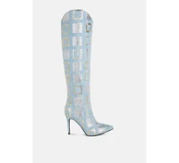 Sharmin Checkered Sequin Knee High Boots