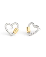 Coach Two-Tone Signature Carabiner Heart Stud Earrings