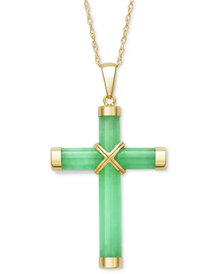 Dyed Green Jade Polished X Accent Cross 18" Pendant Necklace in 10k Gold