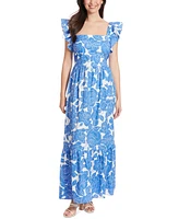 London Times Women's Square-Neck Ruffled-Sleeve Maxi Dress