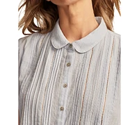 Lucky Brand Women's Cotton Pleated Peter-Pan-Collar Blouse