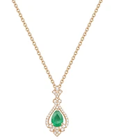 Lab Grown Emerald (5/8 ct. t.w.) & Diamond (1/5 Pear Halo 18" Pendant Necklace 14k Gold (Also Ruby Sapphire)