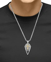 Effy Men's Black Zircon (1/8 ct. t.w.) Cross Shield 22" Pendant Necklace in Sterling Silver & 18k Yellow Gold Over Sterling Silver