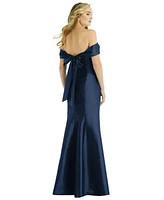 Alfred Sung Women's Off-the-Shoulder Bow-Back Satin Trumpet Gown