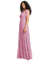 Dessy Collection Plus Bow-Shoulder Faux Wrap Maxi Dress with Tiered Skirt