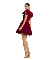 Mac Duggal Women's Shoulder Bow Velvet Bubble Mini Dress