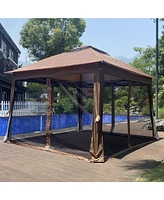 Slickblue Pop-Up Gazebo Canopy with Removable Zipper Netting and 2-Tier Soft Top for Events