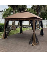 Slickblue Pop-Up Gazebo Canopy with Removable Zipper Netting and 2-Tier Soft Top for Events