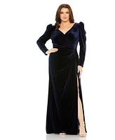 Mac Duggal Plus Velvet Long Sleeve Gown