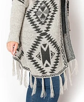 Coin 1804 Plus Tribal Cardigan Sweater with Fringe