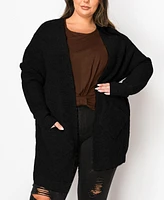 Coin 1804 Plus Marled Knit Pocket Cardigan Sweater