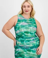Bar Iii Trendy Plus Printed-Mesh Side-Ruched Dress, Exclusively at Macy's