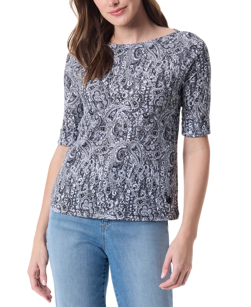 Gloria Vanderbilt Women's Alanis Printed Boat-Neck Tee