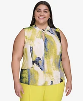 Dkny Plus Printed Twist-Neck Sleeveless Top